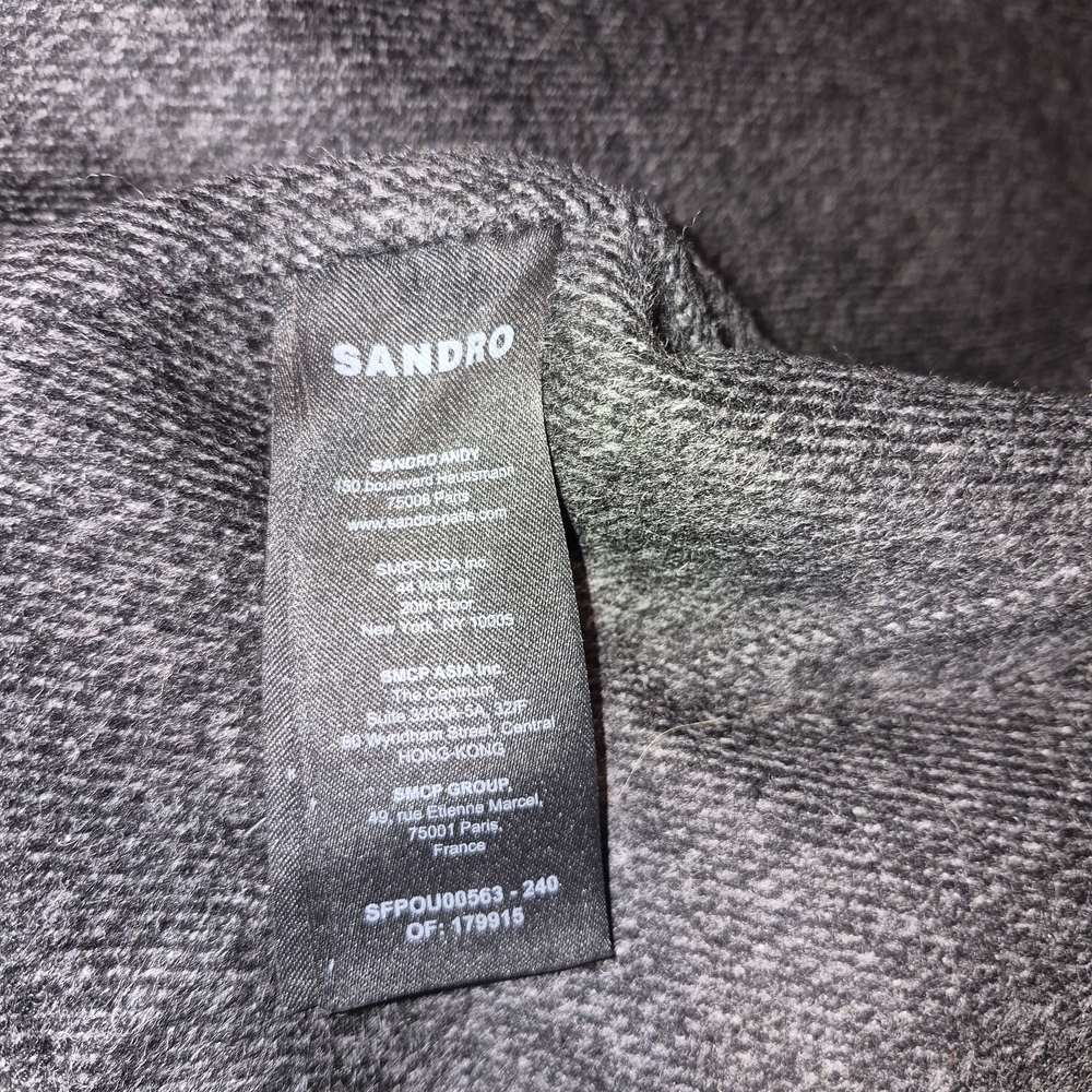 Sandro Dark Gray Wool-Blend Pea Coat with Grommet Sleeve Detail - Picture 5 of 9